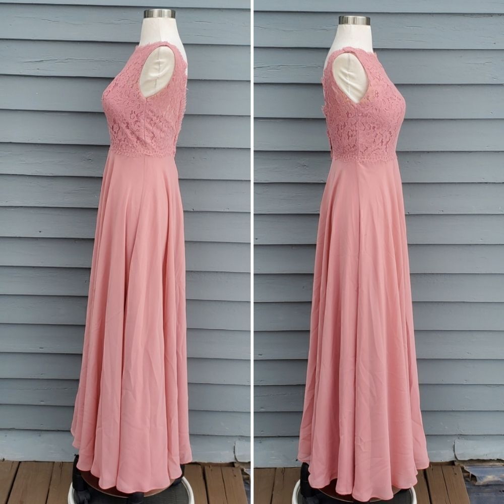 Christina Wu 22813 Blush Pink Lace Chiffon‎ Bridesmaid Prom Formal Maxi Gown 4 - Picture 2 of 9